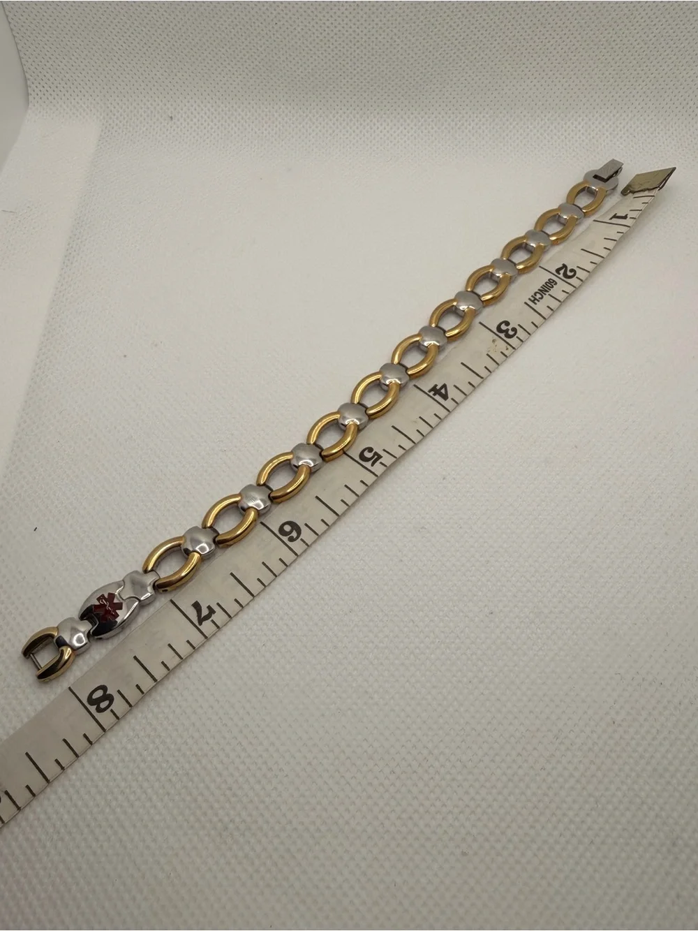 Stainless Steel Diabetes Medical Alert Bracelet Two Tone 7.5